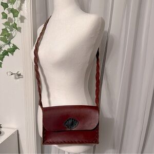 Artisan Brown Leather shoulder crossbody purse bag with braided strap